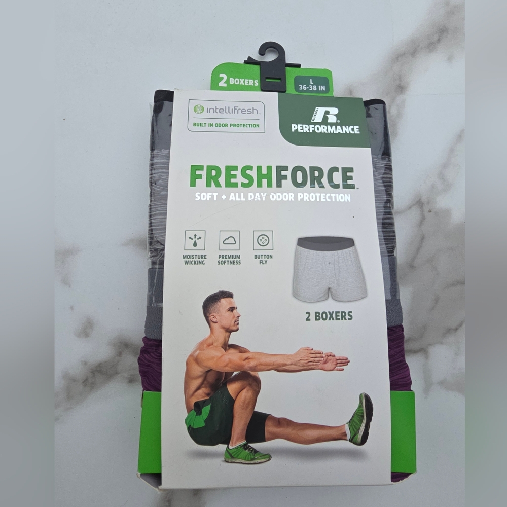 FRESHFORCE SOFT+ ALL DAY ODOR PROTECTION Russell 2 Boxers Large